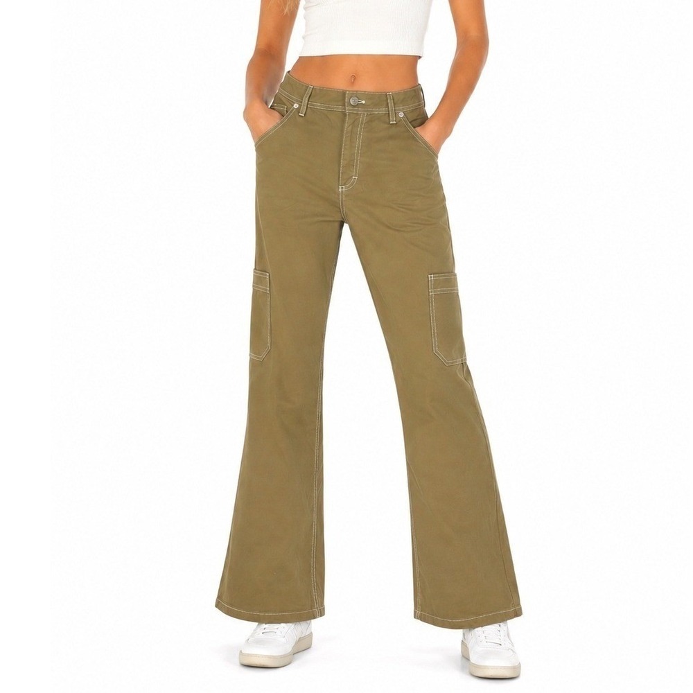 BDG Urban Outfitters Khaki Utility Wide Leg Pants Tan Contrast Stitch | Size 6